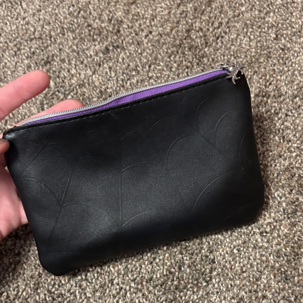 Ipsy Black Pouch with Spiderweb and Purple Zipper